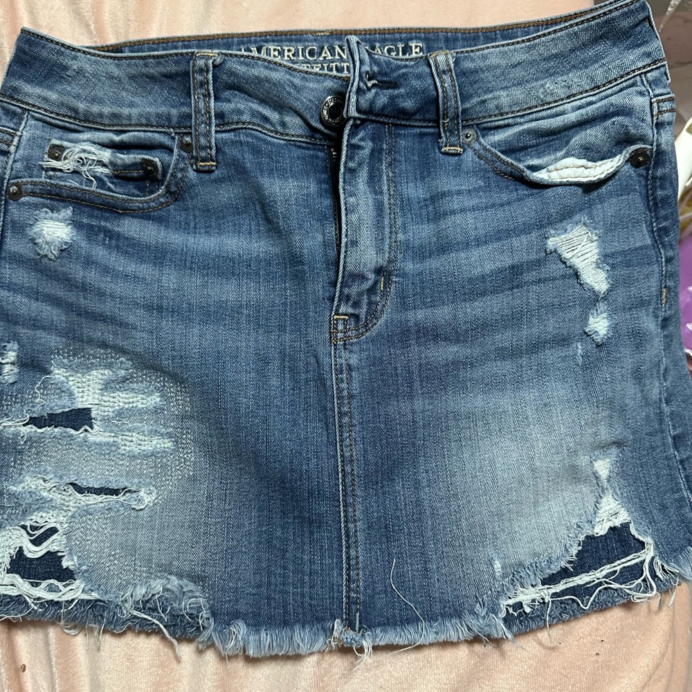 American Eagle Outfitters Blue Distressed Mini Skirt